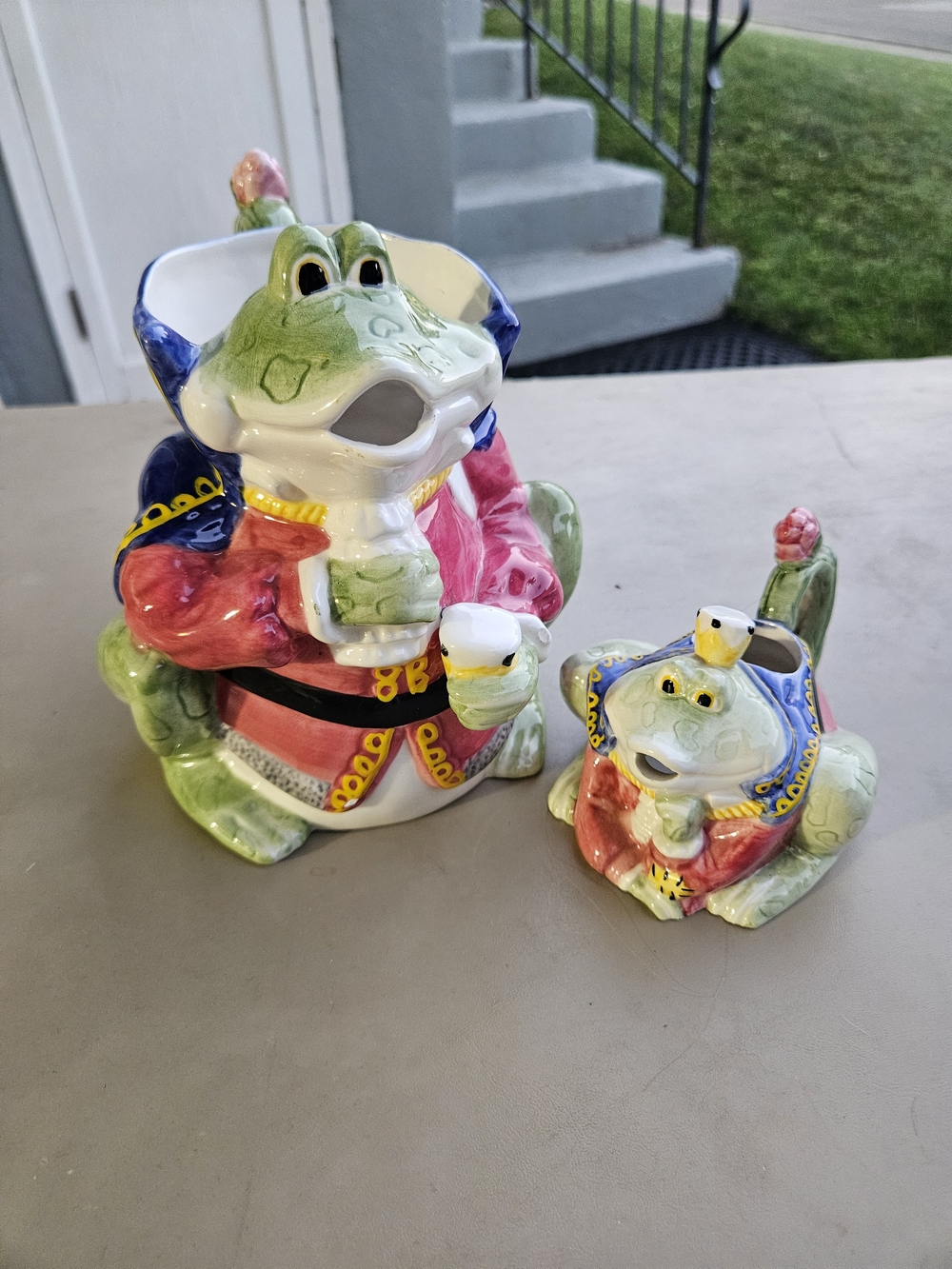 Colorful Frog Prince Ceramic Tea Set - Multicolor Frog Teapot and Creamer